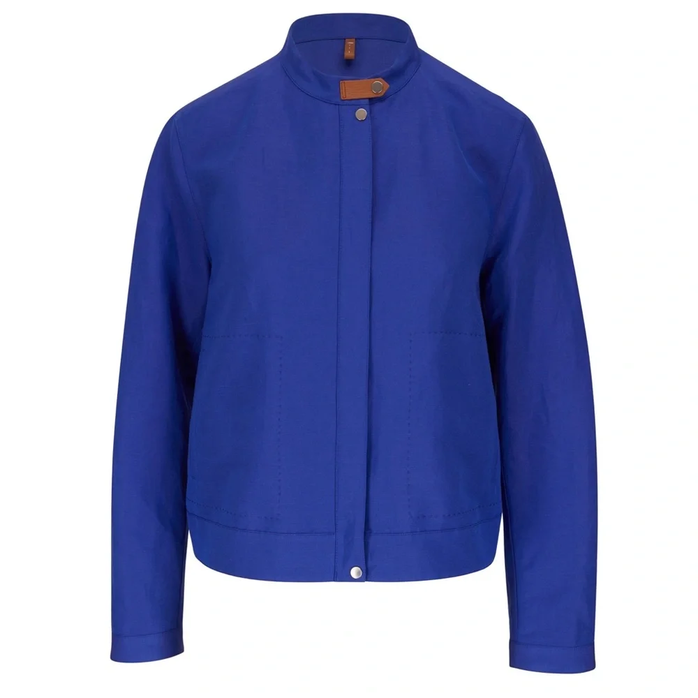 Lafayette 148 New York Beaumont Silk Linen Lapis Blue Jacket M